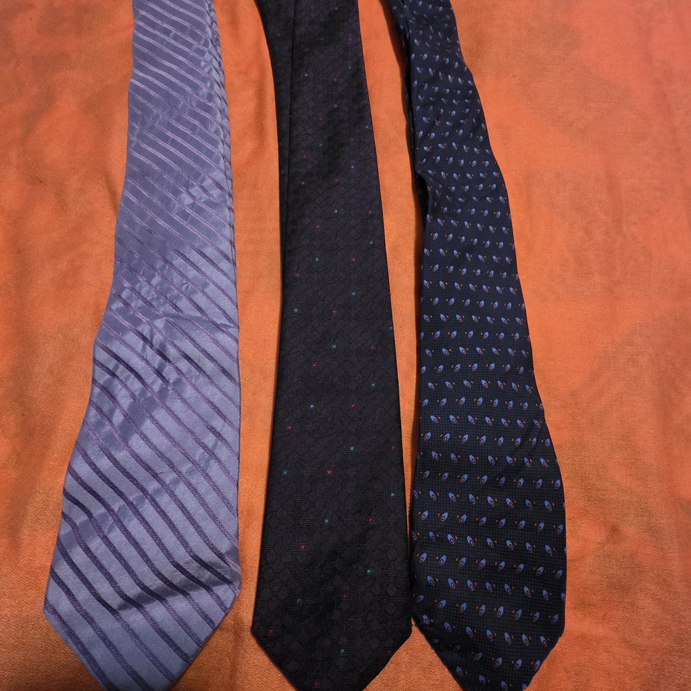 Vintage Designer Men's Tie Trio - Purple, Black, and Blue
